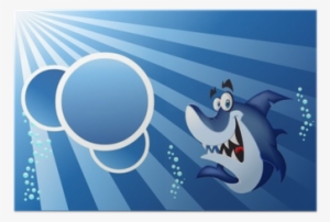 Template With Funny Cartoon Blue Shark Swimming In - Cartoon #4041507