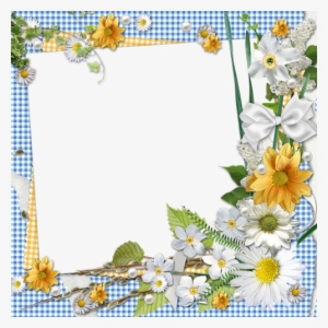 Spring Flower Corner On Blue Gingham Border Page Borders, - Cadre Et Fleurs Png #4045314