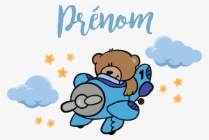 Sticker Prenom Personnalise Ourson Dans L Avion Ambiance - Airplane #4046454