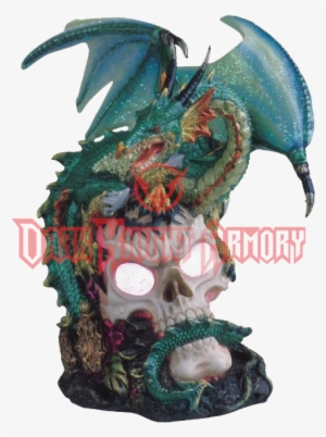Green Dragon Skull Led Light - Green Dragon Standing On Skull Head Collectible Figurine #4057572