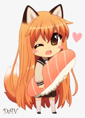 Animal Ears Blush Brown Eyes Chibi Dav Food Foxgirl - Chibi Fox Girl #4058866