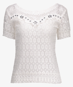 Encaje De Ganchillo Floral Embellecido Rhinestone De - Blouse #4061992