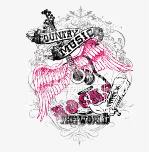 Winged Guitar With The Phrase 'country Music Rocks - Country Music Rocks Graphic #4068276