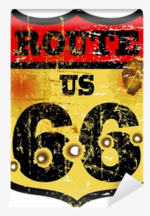 Vintage Route 66 Road Sign, Bullet Holes, Vector Illustration - U.s. Route 66 #4068659