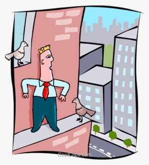 Business Man On Ledge Of Building Royalty Free Vector - Man On Ledge Clipart #4071787