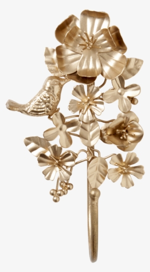 Gold Metal Coat Hooks With Flowers & Birds By Rice - Rice Wandhaken Vogel Und Blumen Gold #4072133