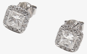1.09 Ctw Princess Cut Diamond Halo Stud Earrings 14k #4073273