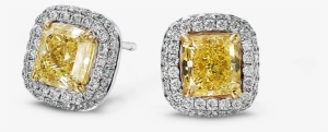 Cushion Cut Halo Diamond Studs - Yellow Diamond Cushion Cut Earrings Studs #4073776