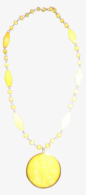 Lemon Yellow Sun Pendant Necklace Plastics Medallion - Necklace #4074817