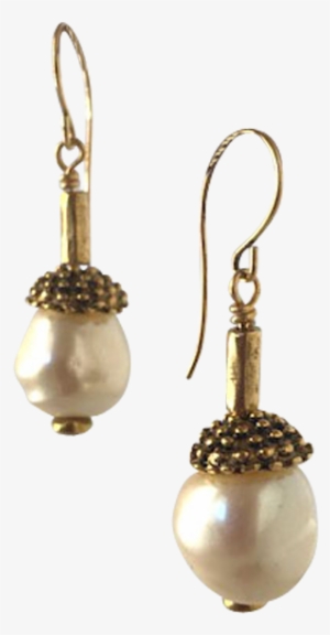 White Pearl Dotted Cap And Tube Earrings - Earrings #4077734