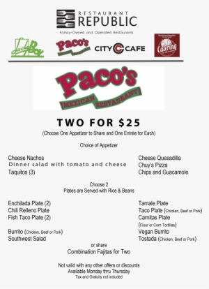 Pacos 2for25menu - City Cafe #4077755