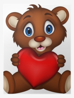 Cute Baby Brown Bear Cartoon Posing With Heart Love - Standing Cartoon Bear #4079128