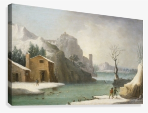 A Winter Landscape With Travellers Along A River, A - Painting #4089808