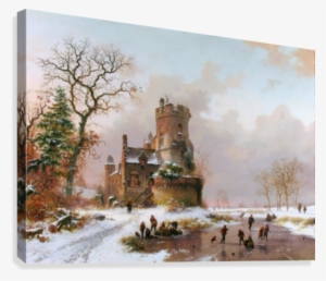 Winter Landscape With Castle And Figures Canvas Print - Art #4090522