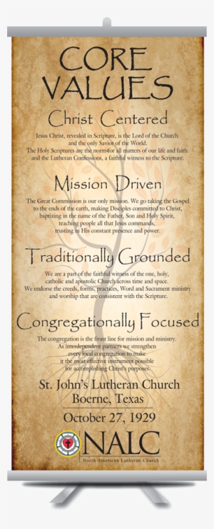 Nalc Lutheran Core Values Banner - North American Lutheran Church #4097670