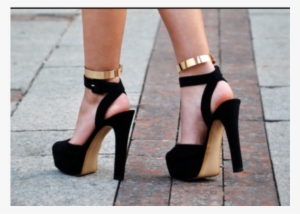 Black And Gold Ankle Strap Sandals Platform Chunky - Chunky Gold Platform Heels #4098778