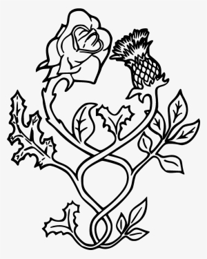 Black Outline Thistle With Rose Tattoo Stencil - English Rose And Scottish Thistle #4099621 Black Outline Thistle With Rose Tattoo Stencil - English Rose And Scottish Thistle #4099621