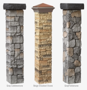 Cast Stone Postcovers From Deckorail Take Posts From - Beige Stacked Stone Post Cover - 53" #411308