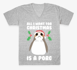 All I Want For Christmas Is A Porg V-neck Tee Shirt - Japanese Chin #414708