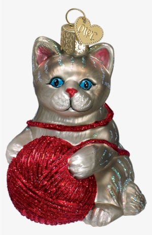 Grey Kitten Ornament With Ball Of Yarn - Old World Christmas Playful Kitten Glass Blown Ornament, #417345