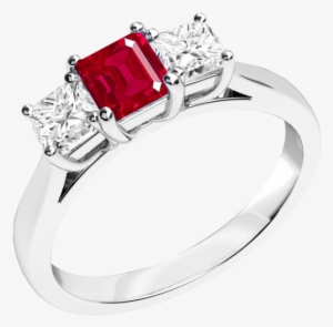A Classic Three Stone Ruby & Diamond Ring In 18ct White - Rings With Ruby And Diamond #419448