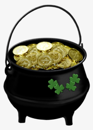 Black Pot Of Gold With Shamrock Png Picture - Gold Coins #4100028