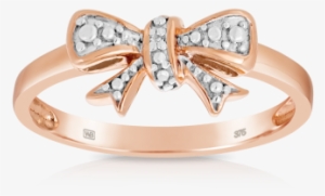 Diamond Bow Ring Set In 9ct Rose Gold - Ring #4100380