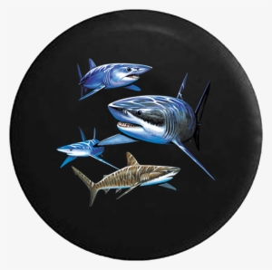 Sharks Circling In Ocean Sun Reflection Jeep Camper - Steel #4100590