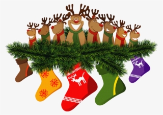 Transparent Christmas Deers On Pine Branch Png Clipart - Christmas Reindeer #4102821