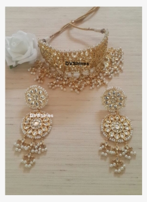 Beautiful Kundan Choker In White Pearls,high Quality - Kundan #4106718