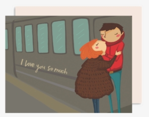 Train Couple Romance Card - Couple Love Cartoon In Train #4108744