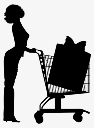 Vinilo Decorativo Silueta Mujer Carro De La Compra - Silueta De Mujer Con Carro De Compras #4110329