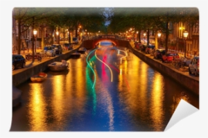Night City View Of Amsterdam Canal And Luminous Track - Amsterdam #4114389