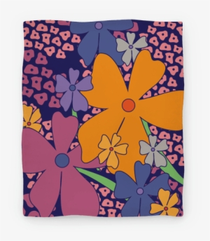 Navy Happy Flowers Pattern Blanket #4115311