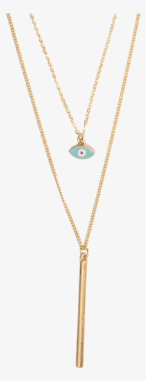 Two Layer Gold Evil Eye And Bar Chain Necklace - Necklace #4115388