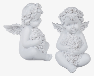 Ángel De Poliresina Sentado Con Corona De Rosas Blancas - Angel #4116158