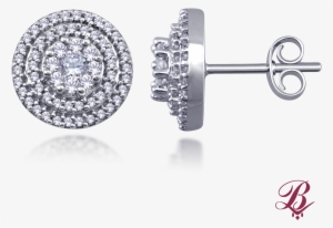 Diamond Double Halo Cluster Stud Earrings - Round Solitaire With Pave Set Cubic Zirconia Stud Earrings #4116476