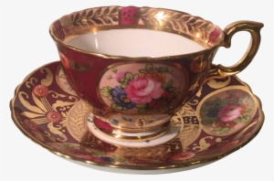 Vintage Crown Staffordshire Cobalt Red & Gold Floral - Teacup #4116629