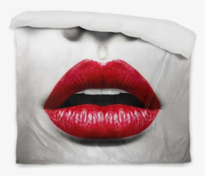 Conceptual Image With Vivid Red Open Mouth Duvet Cover - Red Lips Acrylic Wall Art #4117266