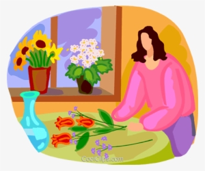 Mujer Arreglos Florales En Macetas Libres De Derechos - Illustration #4117289
