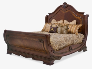 King Curved Cognac Finish Sleigh Bed Frame With Headboard - Sleigh Beds #4117739
