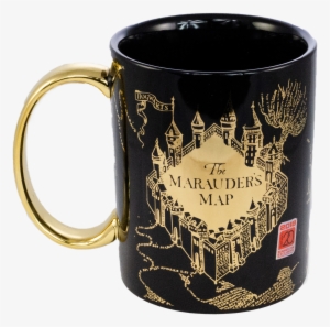 Hp12341 Megamug Blackw Gold Maraudersmap Front - Harry Potter Marauder's Map Heat Reveal Mug #4119366