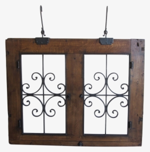 Antique Wrought Iron And Wood Hanging Window-circa - Iron #4120309