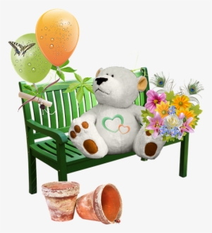 Cluster, Teddy, Bank, Garden Bench, Flowers, Ballons - Teddy Bear #4122382