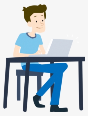 Guy Sitting Blue - Student On Computer Png #4126418