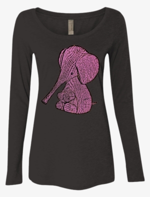 Pink Elephant Cute Long Sleeve Shirt - Paw Universe Ladies' Scoop Neck Long Sleeve #4131764