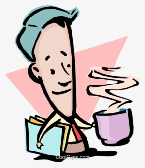 Cartoon Man With Cup Of Coffee Royalty Free Vector - Kaffee Trinken Mann Clipart #4135355