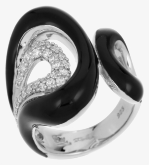 Sterling Silver Italian Enamel Vapeur Black Ring With - Silver #4135794