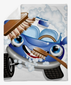Auto Lavaggio Cartoon Car Wash Vector Plush Blanket - Noir's Mobile Detailing #4136265
