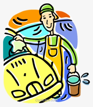 Man Washing Car Royalty Free Vector Clip Art Illustration - Lavare L Auto Con Secchio #4136703